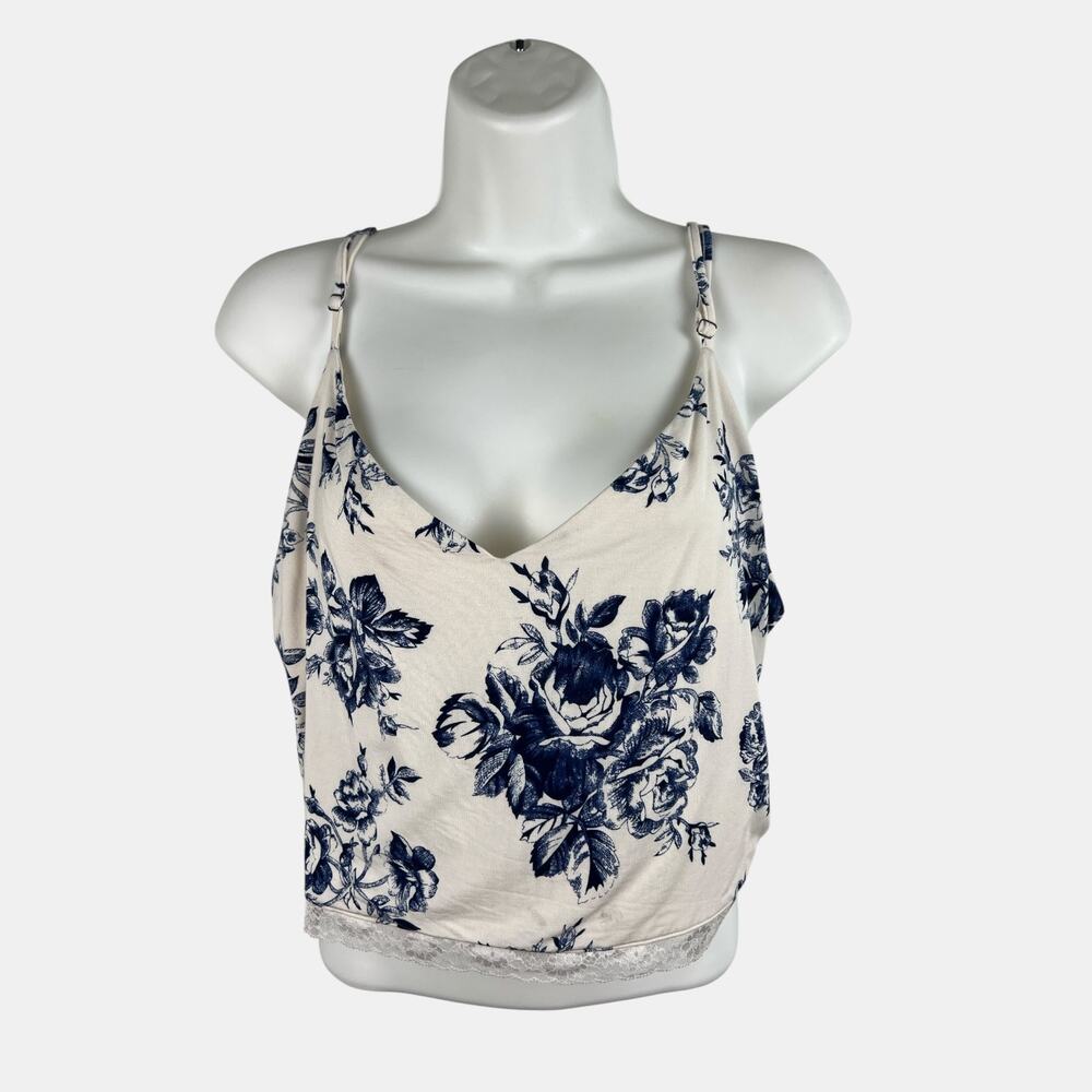 Victoria’s Secret‎ Cream Blue Floral Lace Back Cami XL Romantic Cottagecore